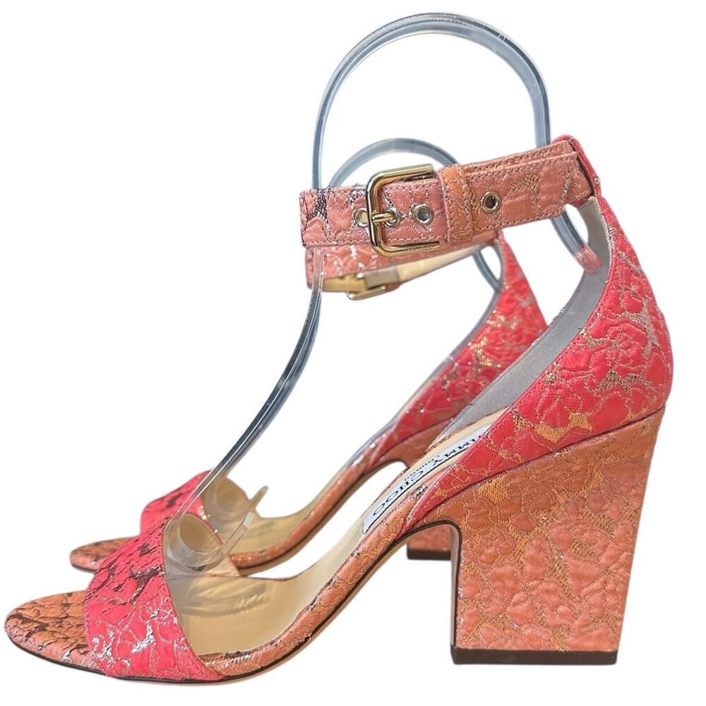 Jimmy Choo Edina Floral Pink Jacquard Ankle Strap High Heel Sandals EU 38.5 - Picture 3 of 11